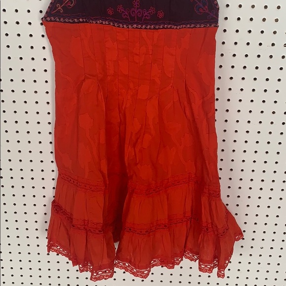 Free people red flounce dress with embroidered top - Picture 3 of 6